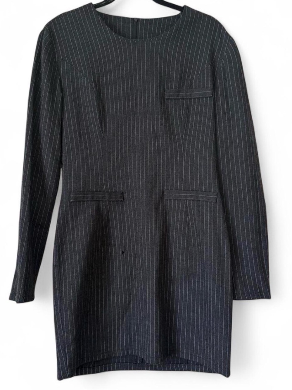 Black Pinstripe Long-Sleeve Shift Dress